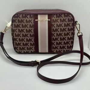 Michael Kors Monogram Burgundy and Pink Crossbody Bag